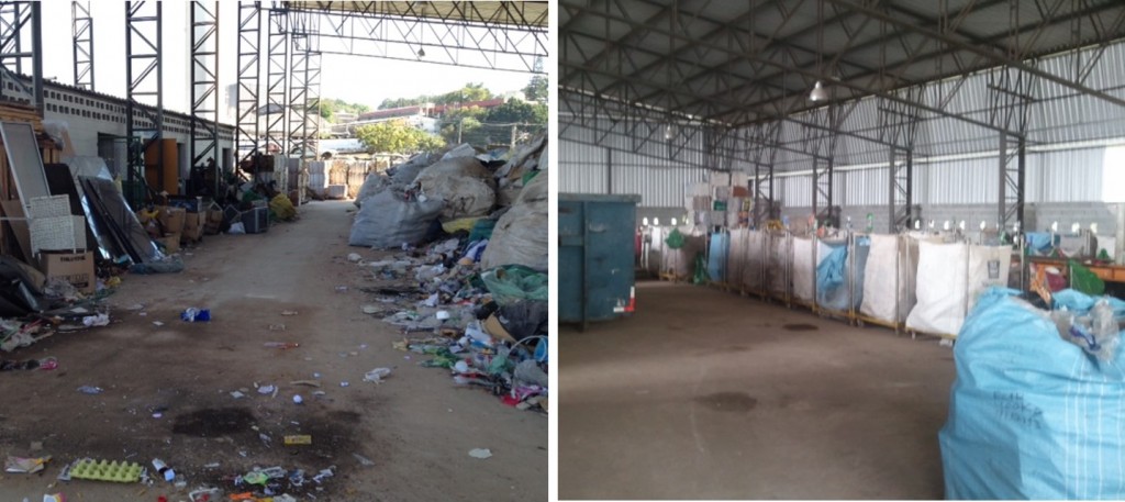 Centro de triagem de resíduos recicláveis antes e depois de receber apoio do projeto     Foto_divulgação